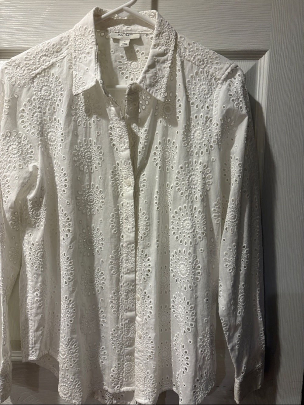 ONLY White Eyelet Button-Down Shirt with Floral Cutwork